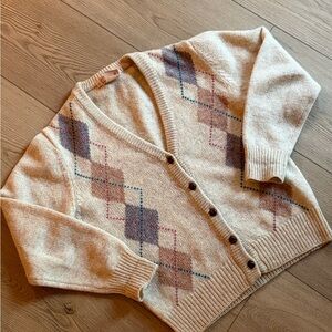 Easton Beige Argyle Cardigan Sweater